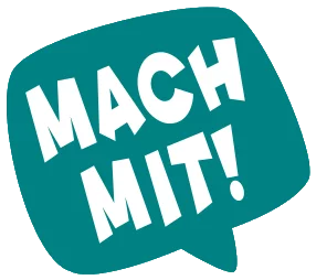 Eine grüne Sprechblase mit der Aufschrift "Mach mit!"